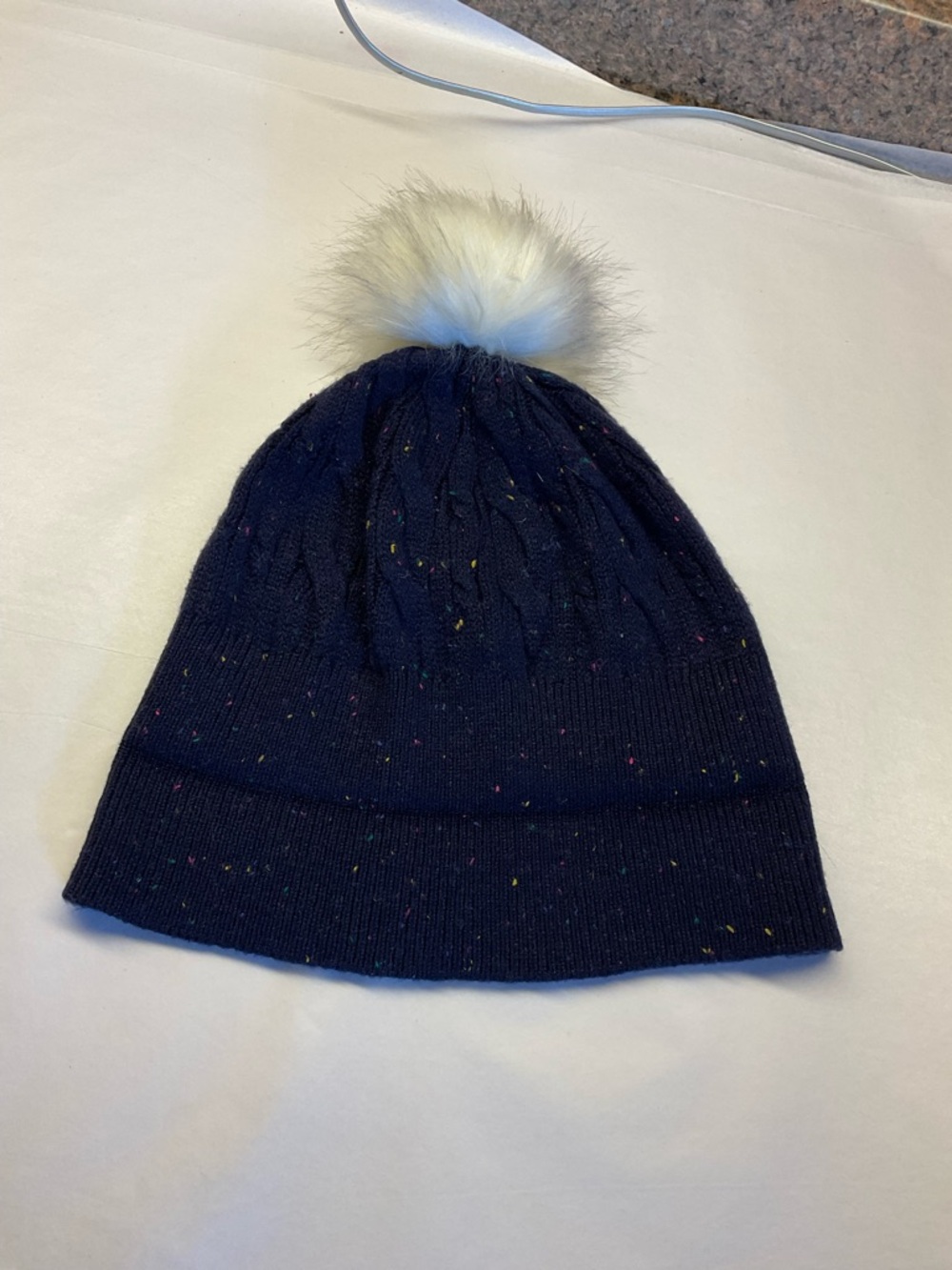 Talbots Navy Speckled Beanie Pom Pom Hat